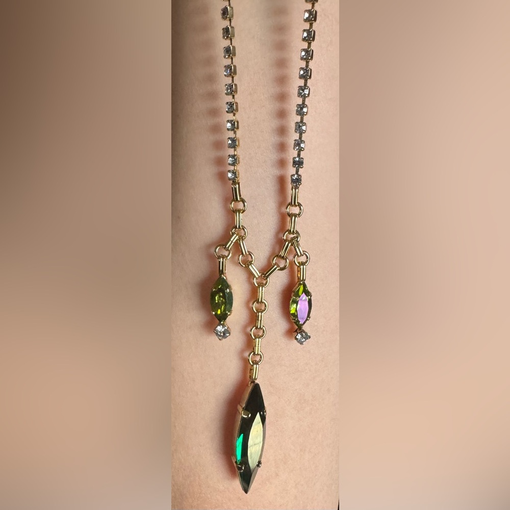 TOVA NEW Navi Gold Necklace w/ Emerald, Green & Clear High Quality Crystals